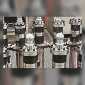 Telescopic cylinders mounted on base with spherical rod ends