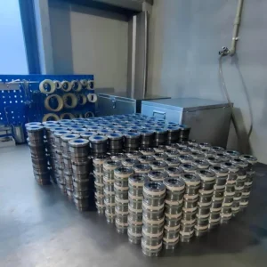 Stacked industrial cylinders in storage