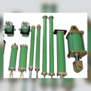 Green cylindrical components with mounting hardware.